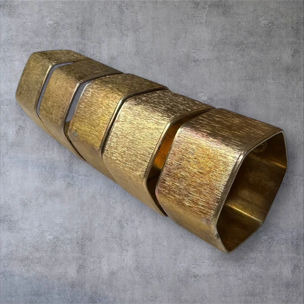 Vintage Brass Hexagon Napkin Rings Set of 5 Made in Hong Kong Mid-Century‎